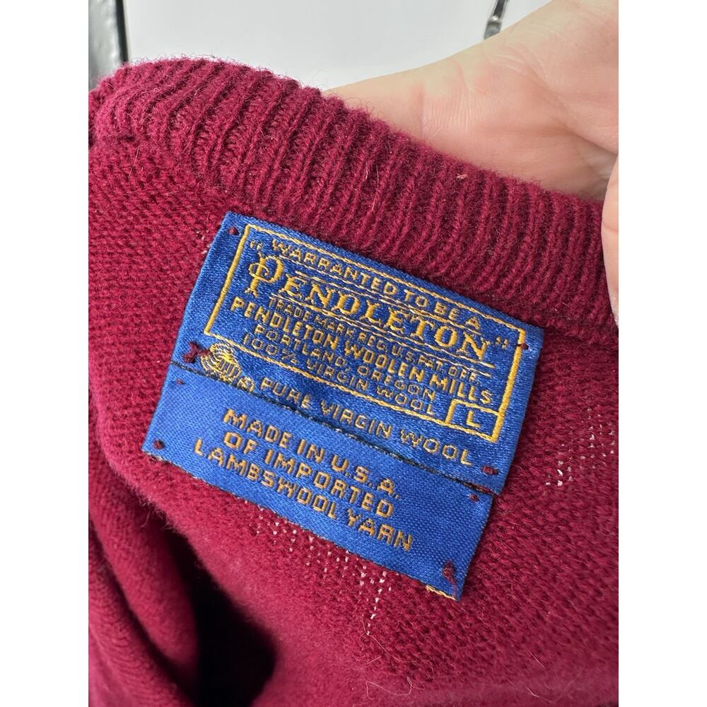 Pendleton Men Large Vintage Woolen Mills Virgin Wool Knit Sweater V-neck V13 - Picture 4 of 9